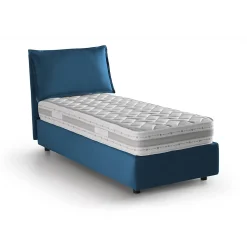 Lit simple Arzon, Lit coffre avec revêtement en tissu, 100% Made in Italy, Ouverture frontale, avec matelas 90x200 cm inclus, Bleu
