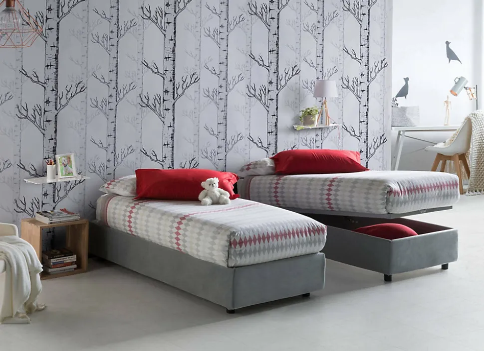 Lit simple Ava, Lit coffre avec revêtement en tissu, 100% Made in Italy, Ouverture frontale, adapté pour matelas 80x200 cm, Gris