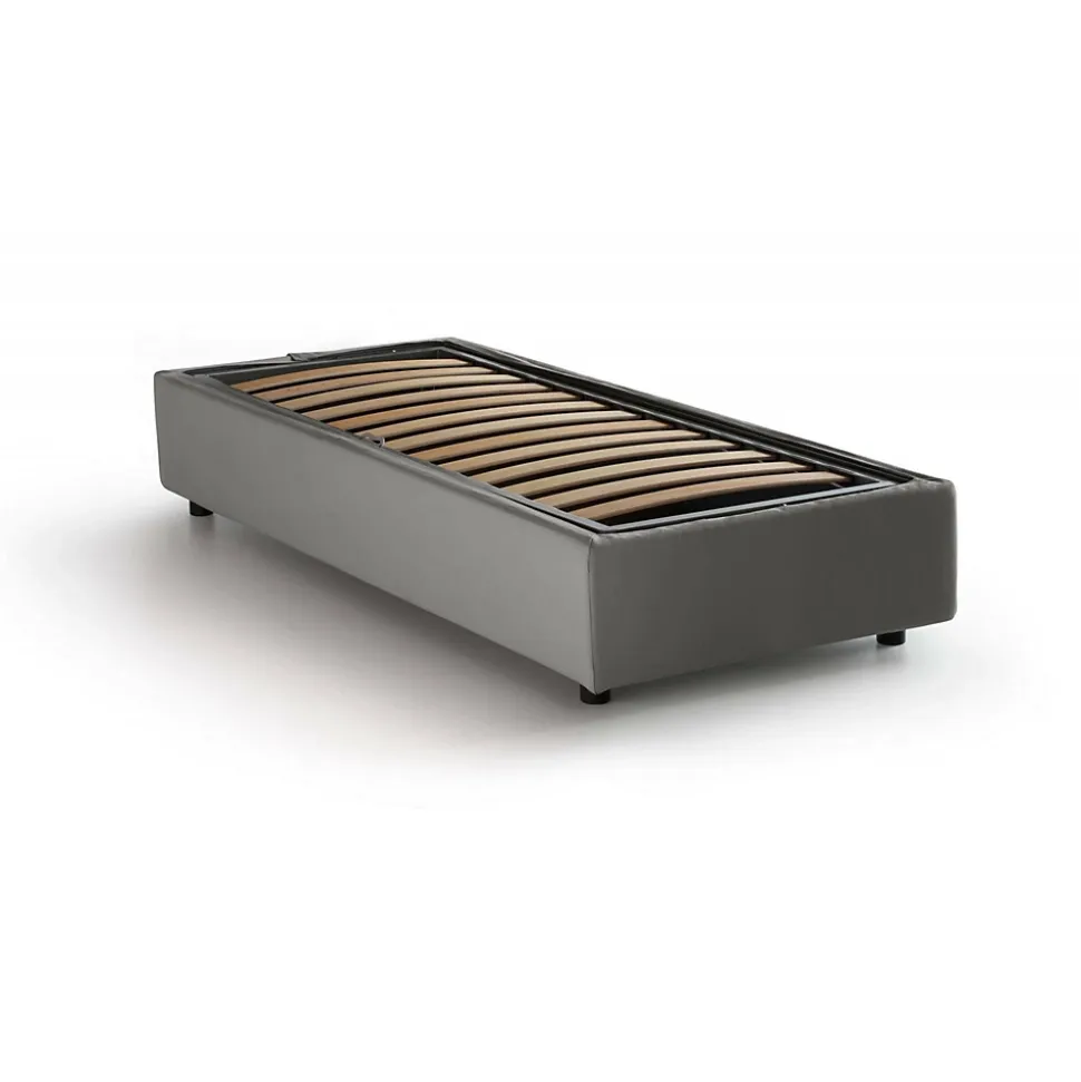 Lit simple Ava, Lit coffre avec revêtement en tissu, 100% Made in Italy, Ouverture frontale, adapté pour matelas 80x200 cm, Gris