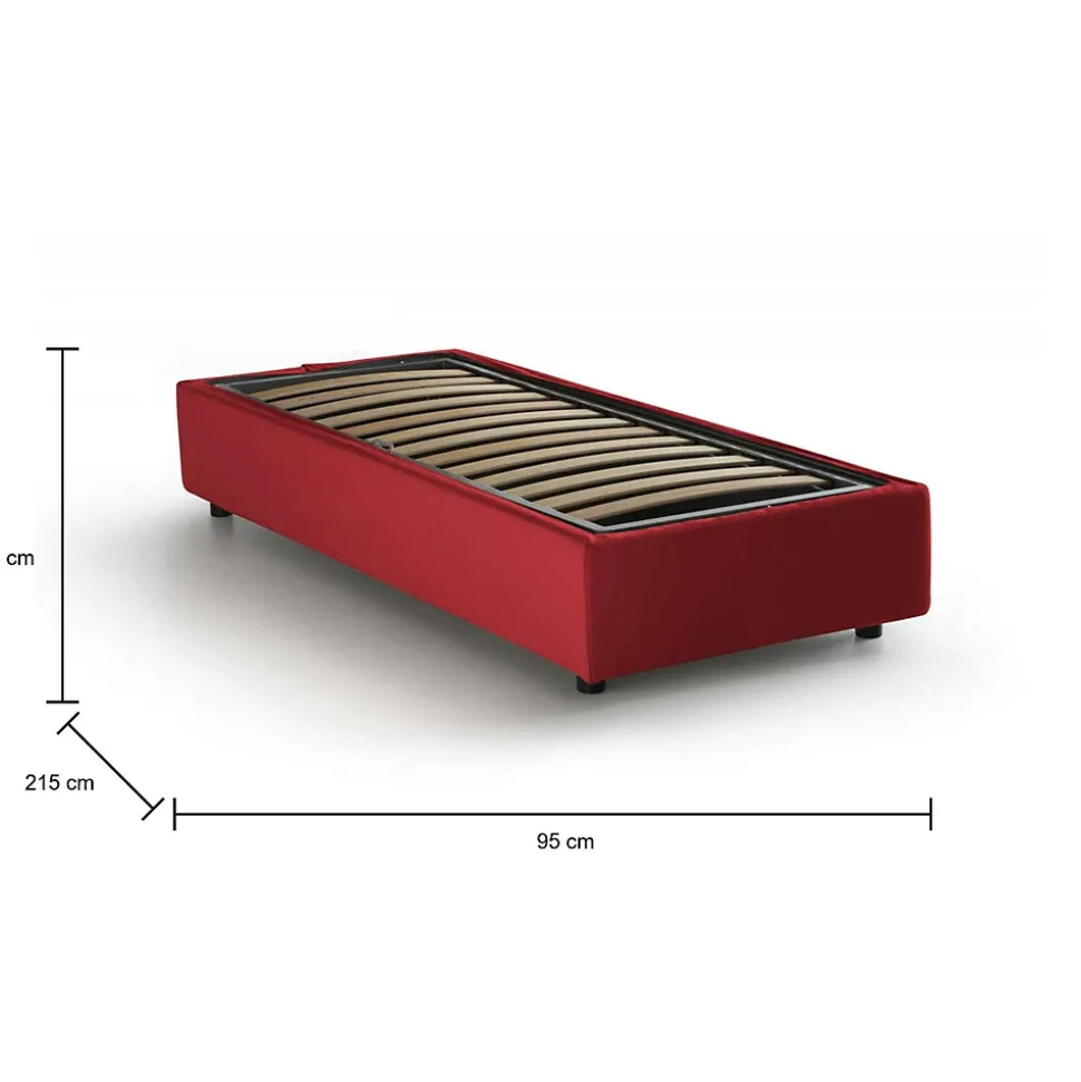 Lit simple Ava, Lit coffre avec revêtement en tissu, 100% Made in Italy, Ouverture frontale, adapté pour matelas 80x200 cm, Rouge