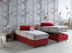 Lit simple Ava, Lit coffre avec revêtement en tissu, 100% Made in Italy, Ouverture frontale, adapté pour matelas 80x200 cm, Rouge