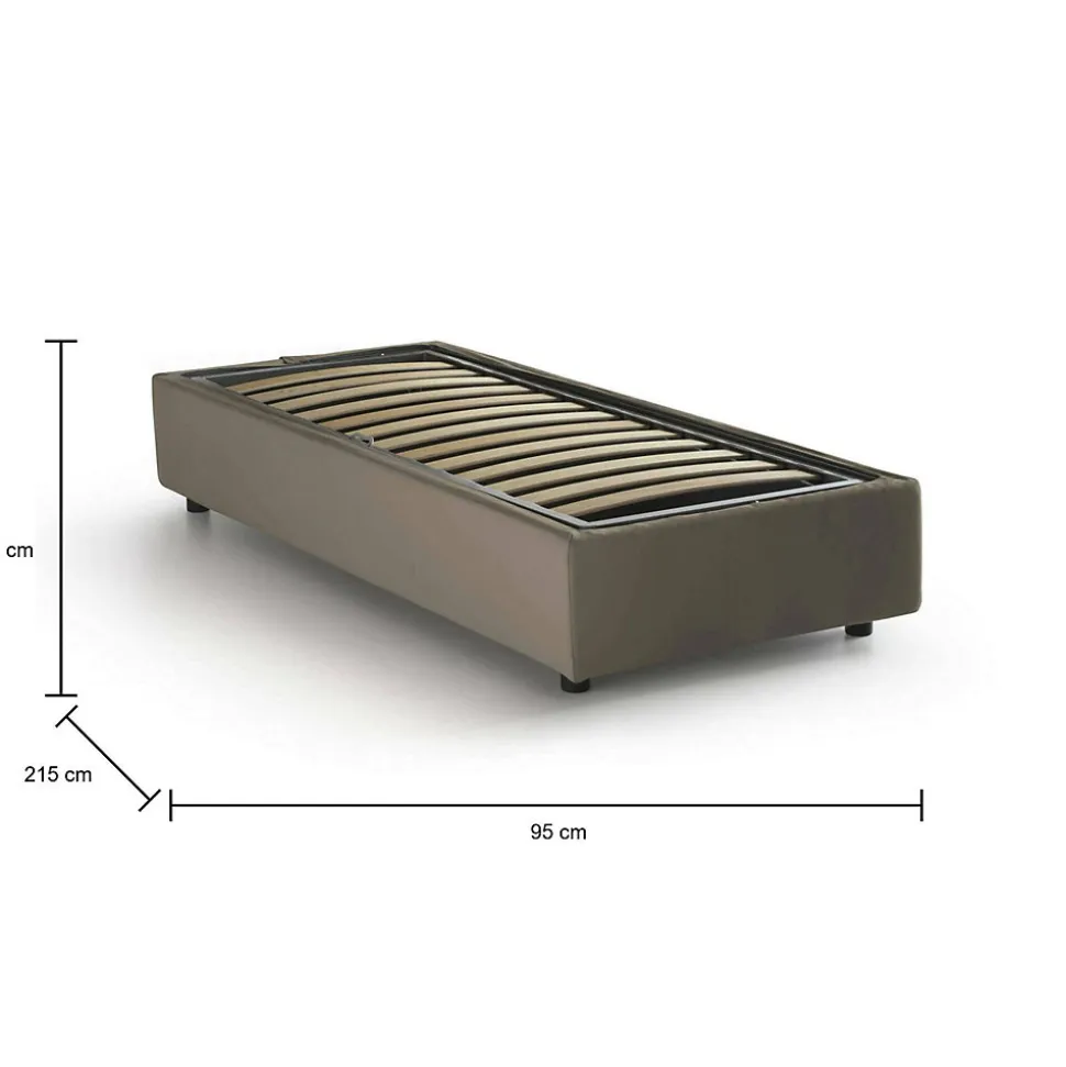 Lit simple Ava, Lit coffre avec revêtement en tissu, 100% Made in Italy, Ouverture frontale, adapté pour matelas 80x200 cm, Taupe