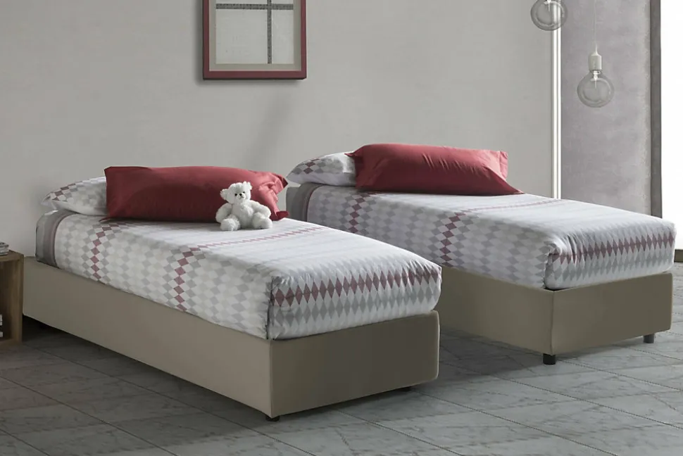 Lit simple Ava, Lit coffre avec revêtement en tissu, 100% Made in Italy, Ouverture frontale, adapté pour matelas 80x200 cm, Taupe
