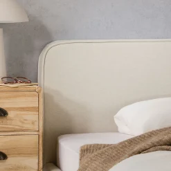 Lit simple BELARTI 90 x 190 cm rembourré, revêtement en tissu - Blanc crème