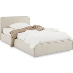 Lit simple BELARTI 90 x 190 cm rembourré, revêtement en tissu - Blanc crème