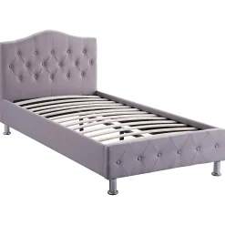 Lit simple BIARRITZ, 90 x 190 cm, capitonné avec sommier, revêtement en tissu gris