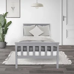 Lit simple bois de pin gris clair d'adolescents avec sommier à lattes 200x90 cm
