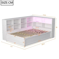 Lit simple bois massif blanc 90 par 200 cm avec rangements prises lumineuse et systeme hydraulique