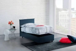 Lit simple Bruna, Lit coffre avec revêtement en tissu, 100% Made in Italy, Ouverture frontale, adapté pour matelas 80x190 cm, Bleu