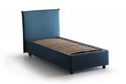Lit simple Bruna, Lit coffre avec revêtement en tissu, 100% Made in Italy, Ouverture frontale, adapté pour matelas 80x190 cm, Bleu