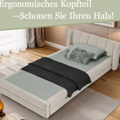 Lit Simple Capitonné 90x200 cm - avec Dossier Confortable, Revêtement en Chenille Doux, Couleur Beige - Sans Matelas