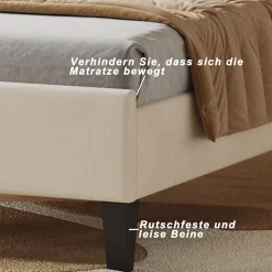 Lit simple capitonnés 90 x 200 cm - tête de lit en forme de fleur - sommier à lattes - velours - Beige