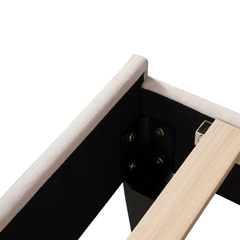 Lit simple capitonnés 90 x 200 cm - tête de lit en forme de fleur - sommier à lattes - velours - Beige