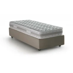 Lit simple Dabate, Lit coffre avec revêtement en tissu, Ouverture frontale, avec matelas 80x190 cm inclus, Taupe