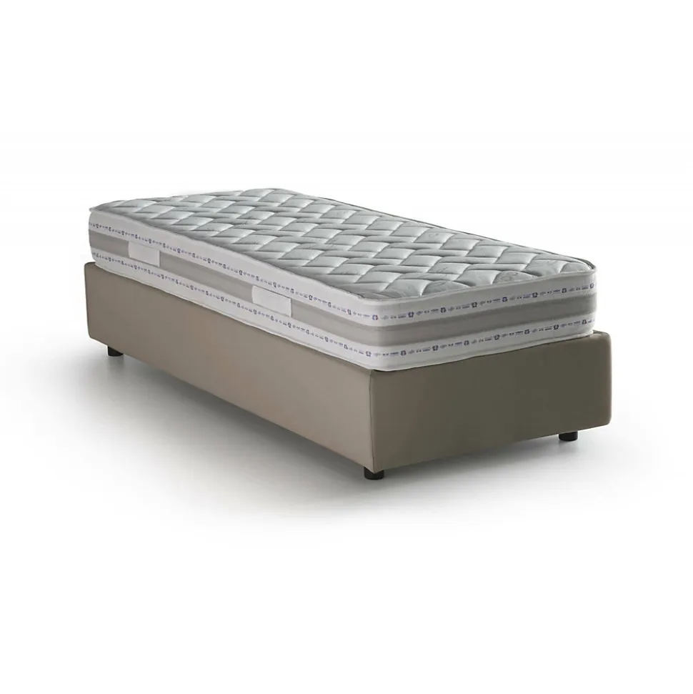 Lit simple Dabate, Lit coffre avec revêtement en tissu, Ouverture frontale, avec matelas 80x190 cm inclus, Taupe