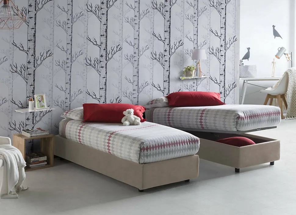 Lit simple Dabate, Lit coffre avec revêtement en tissu, Ouverture frontale, avec matelas 80x190 cm inclus, Taupe