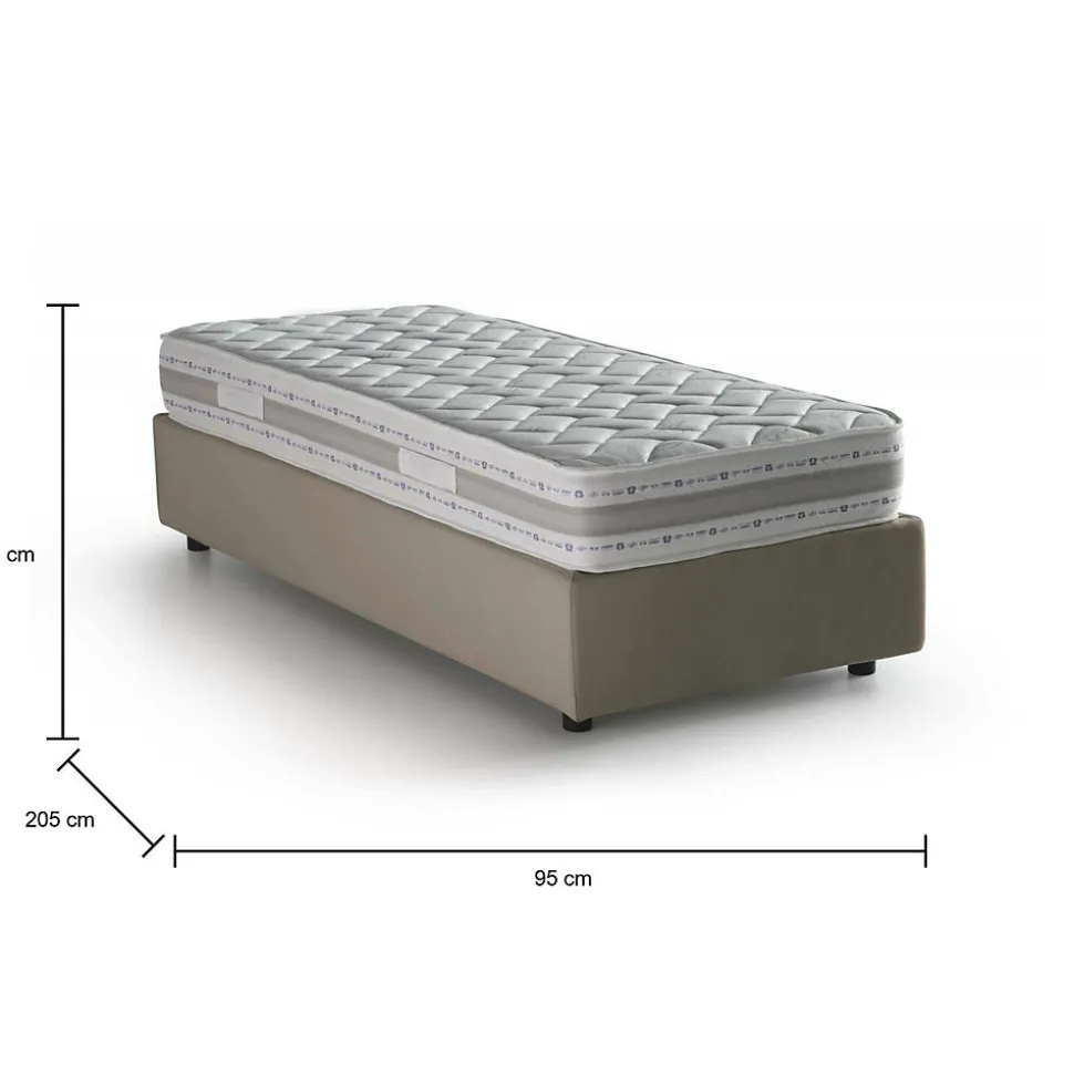 Lit simple Dabate, Lit coffre avec revêtement en tissu, Ouverture frontale, avec matelas 80x190 cm inclus, Taupe