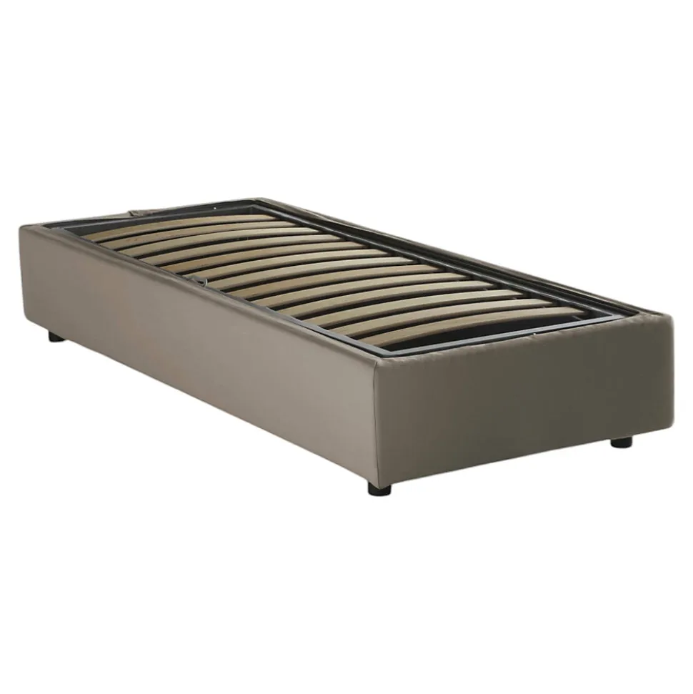 Lit simple Dabate, Lit coffre avec revêtement en tissu, Ouverture frontale, avec matelas 80x190 cm inclus, Taupe