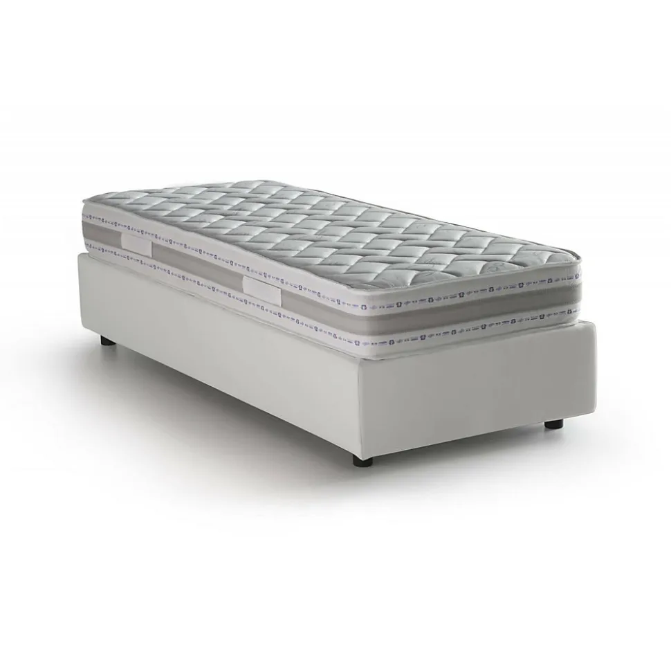 Lit simple Dalfan, Lit coffre avec revêtement en similcuir, Ouverture frontale, avec matelas 80x200 cm inclus, Blanc