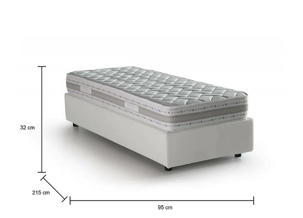 Lit simple Dalfan, Lit coffre avec revêtement en similcuir, Ouverture frontale, avec matelas 80x200 cm inclus, Blanc