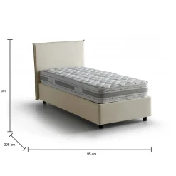 Lit simple Daquin, Lit coffre avec revêtement en tissu, Ouverture frontale, avec matelas 80x190 cm inclus, Beige