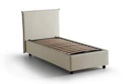 Lit simple Daquin, Lit coffre avec revêtement en tissu, Ouverture frontale, avec matelas 80x190 cm inclus, Beige