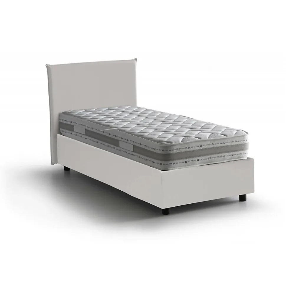 Lit simple Dargill, Lit coffre avec revêtement en similcuir, Ouverture latérale, avec matelas 80x190 cm inclus, Blanc