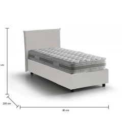 Lit simple Dargill, Lit coffre avec revêtement en similcuir, Ouverture latérale, avec matelas 80x190 cm inclus, Blanc