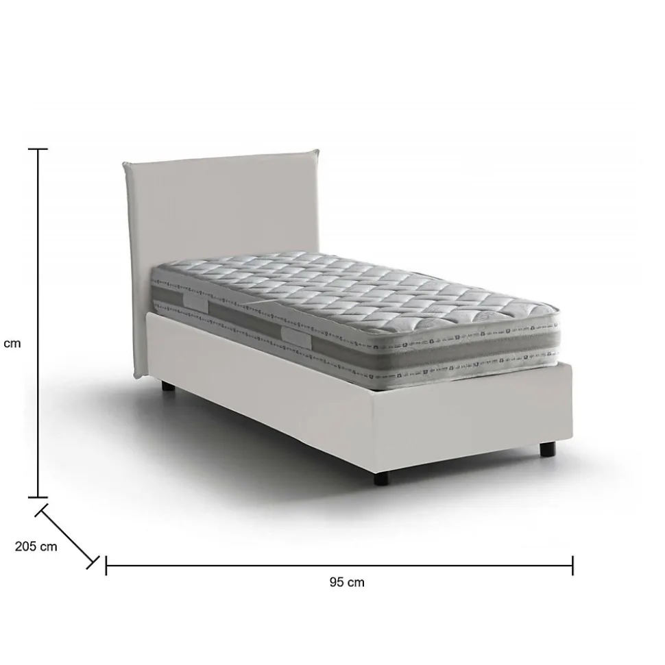 Lit simple Dargill, Lit coffre avec revêtement en similcuir, Ouverture latérale, avec matelas 80x190 cm inclus, Blanc
