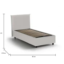 Lit simple Day, Lit coffre avec revêtement en similcuir, Ouverture frontale, adapté pour matelas 80x200 cm, Blanc