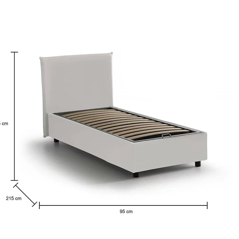 Lit simple Day, Lit coffre avec revêtement en similcuir, Ouverture frontale, adapté pour matelas 80x200 cm, Blanc