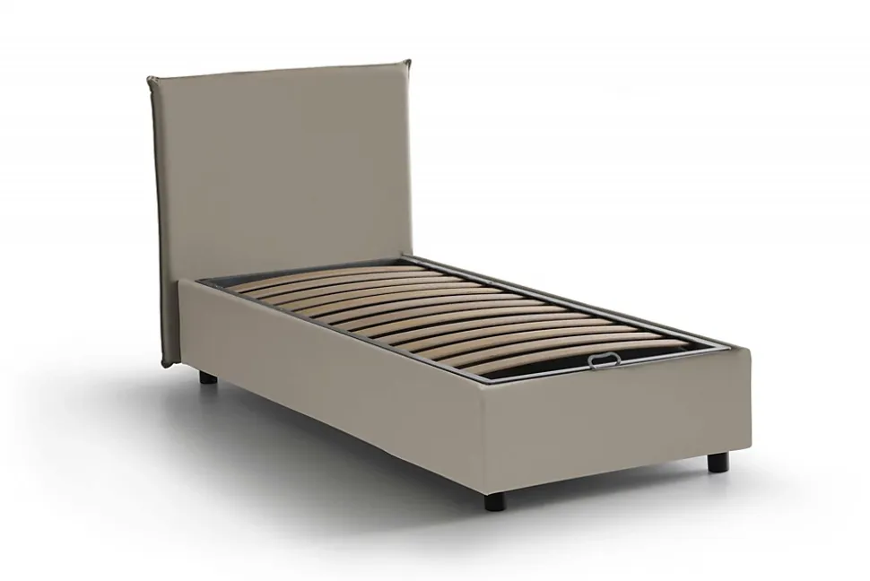 Lit simple Dbabb, Lit coffre avec revêtement en similcuir, Ouverture frontale, avec matelas 80x200 cm inclus, Taupe