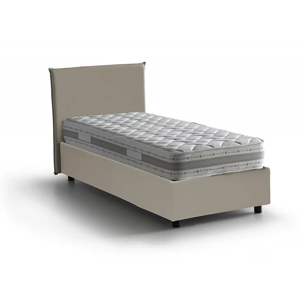 Lit simple Dbabb, Lit coffre avec revêtement en similcuir, Ouverture frontale, avec matelas 80x200 cm inclus, Taupe