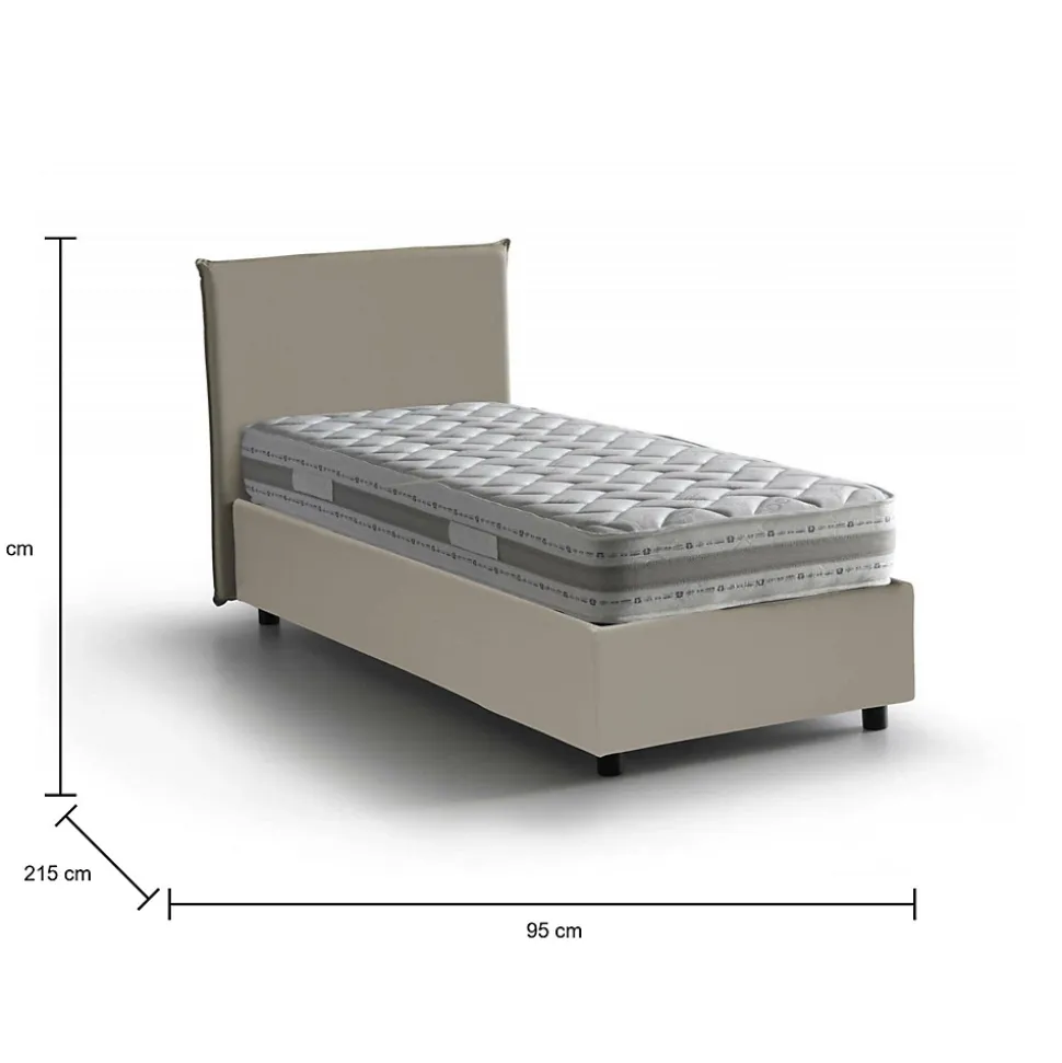 Lit simple Dbabb, Lit coffre avec revêtement en similcuir, Ouverture frontale, avec matelas 80x200 cm inclus, Taupe