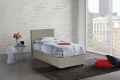 Lit simple Dbabb, Lit coffre avec revêtement en similcuir, Ouverture frontale, avec matelas 80x200 cm inclus, Taupe