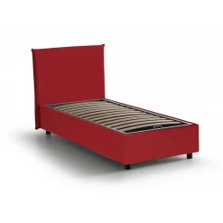 Lit simple Dbacchi, Lit coffre avec revêtement en tissu, Ouverture frontale, adapté pour matelas 80x200 cm, Rouge