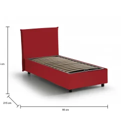 Lit simple Dbacchi, Lit coffre avec revêtement en tissu, Ouverture frontale, adapté pour matelas 80x200 cm, Rouge