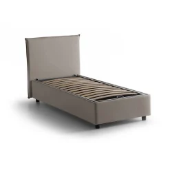 Lit simple Dbacchi, Lit coffre avec revêtement en tissu, Ouverture frontale, adapté pour matelas 80x200 cm, Taupe