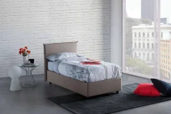 Lit simple Dbach, Lit coffre avec revêtement en tissu, Ouverture frontale, avec matelas 80x200 cm inclus, Taupe