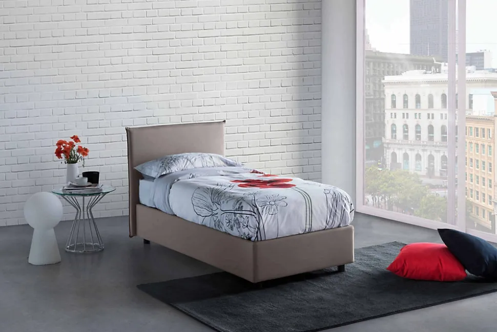Lit simple Dbach, Lit coffre avec revêtement en tissu, Ouverture frontale, avec matelas 80x200 cm inclus, Taupe