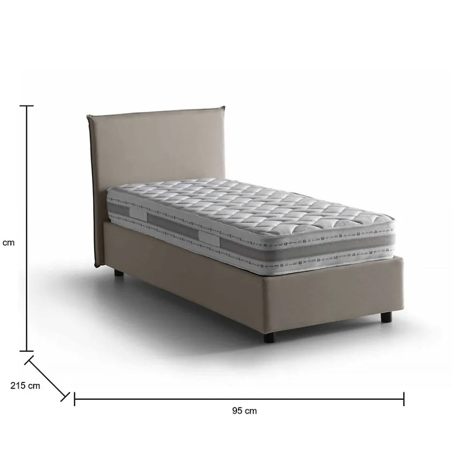 Lit simple Dbach, Lit coffre avec revêtement en tissu, Ouverture frontale, avec matelas 80x200 cm inclus, Taupe