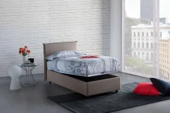 Lit simple Dbach, Lit coffre avec revêtement en tissu, Ouverture frontale, avec matelas 80x200 cm inclus, Taupe