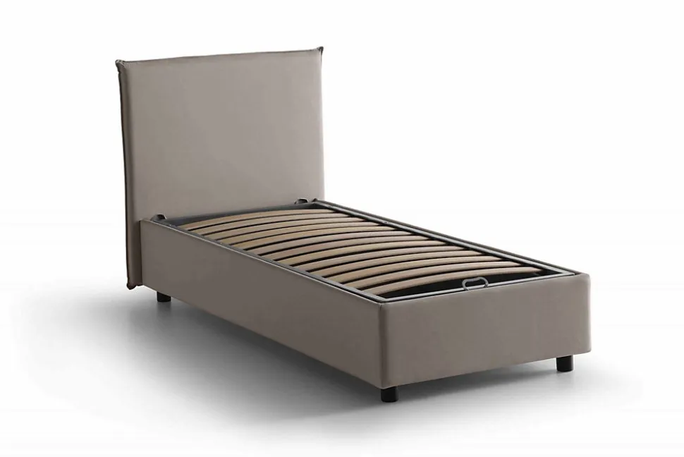 Lit simple Dbach, Lit coffre avec revêtement en tissu, Ouverture frontale, avec matelas 80x200 cm inclus, Taupe