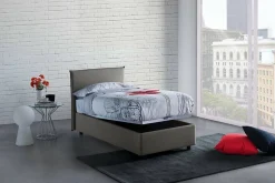 Lit simple Dbaston, Lit coffre avec revêtement en tissu, Ouverture frontale, avec matelas 90x200 cm inclus, Gris