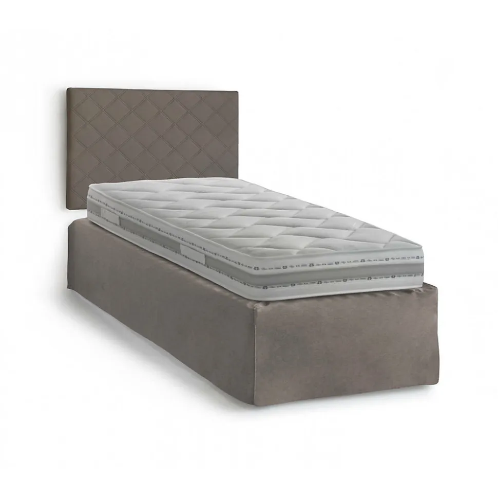 Lit simple Dbertol, ensemble tête de lit en similcuir avec sommier, matelas inclus, 80x190 cm, gris tourterelle