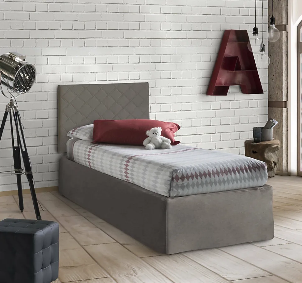 Lit simple Dbertol, ensemble tête de lit en similcuir avec sommier, matelas inclus, 80x190 cm, gris tourterelle