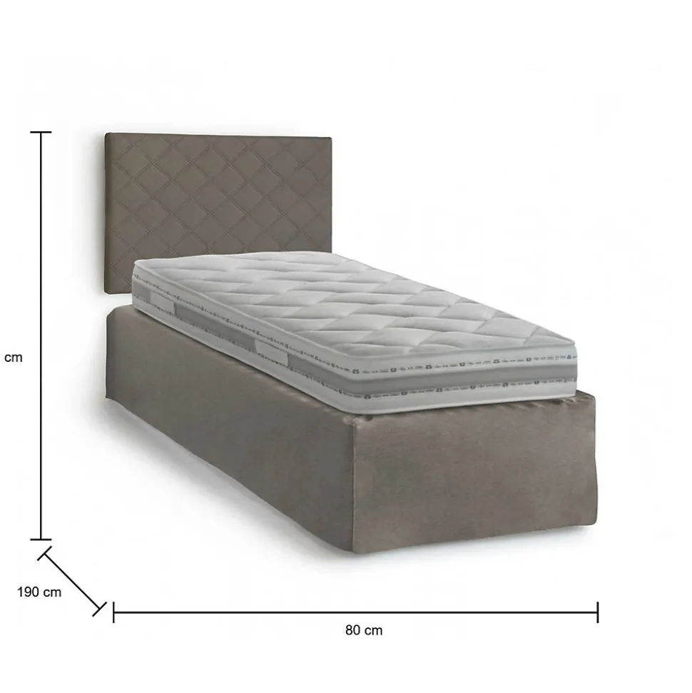 Lit simple Dbertol, ensemble tête de lit en similcuir avec sommier, matelas inclus, 80x190 cm, gris tourterelle