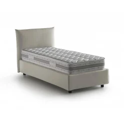 Lit simple Dborbe, Lit coffre avec revêtement en tissu, Ouverture latérale, avec matelas 80x190 cm inclus, Beige