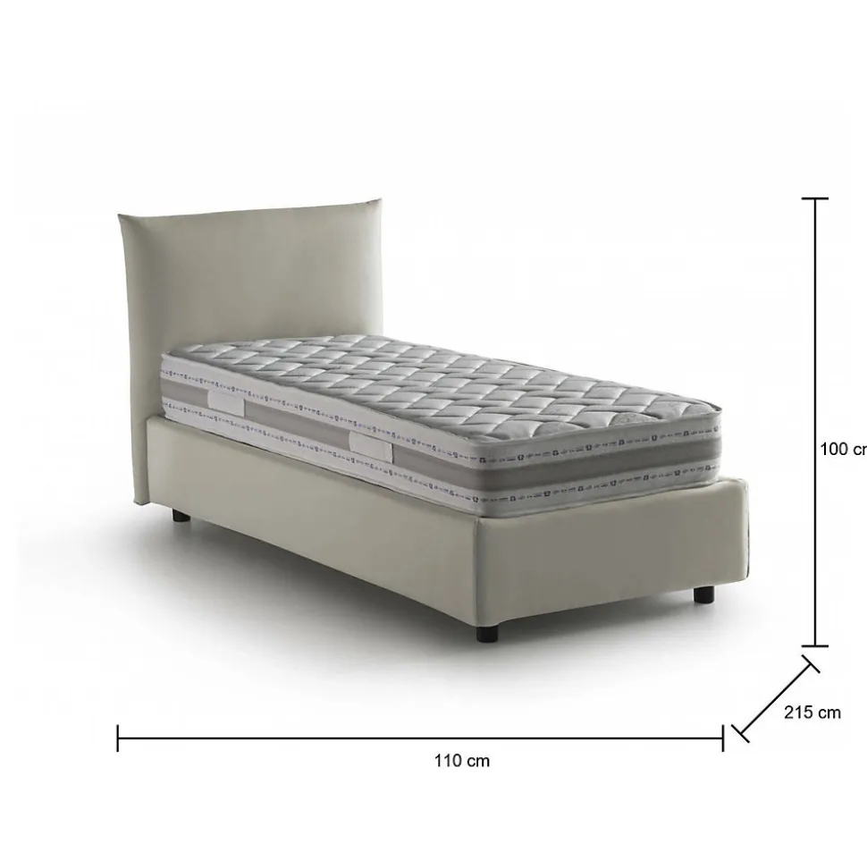 Lit simple Dborbe, Lit coffre avec revêtement en tissu, Ouverture latérale, avec matelas 80x190 cm inclus, Beige