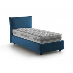 Lit simple Dborbe, Lit coffre avec revêtement en tissu, Ouverture latérale, avec matelas 80x190 cm inclus, Bleu